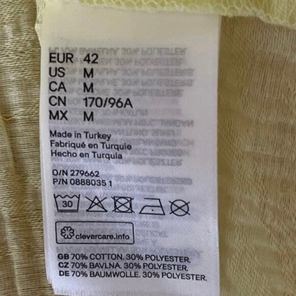 H&M Yellow Crinkled V-Neck Half Puff Sleeve Boho Wrap Blouse Shirt Top Size M - Picture 5 of 5